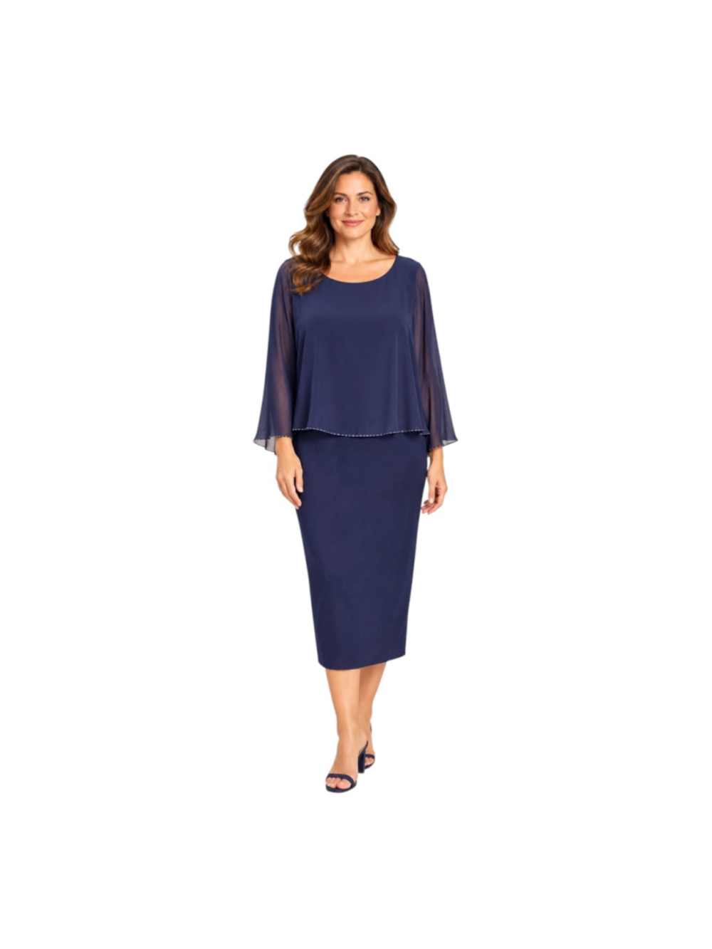 SLNY Navy Chiffon Overlay Sheath Dress Size 12 NWT